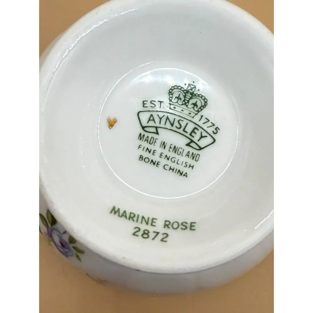 🌹 Vintage Aynsley Marine Rose Footed Cup & Saucer Set England Bone China